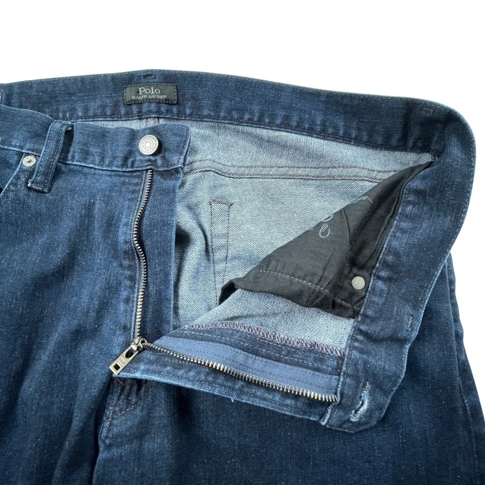 Polo Ralph Lauren Mens 36/32 Varick Slim Straight Jeans Dark Indigo Blue Stretch